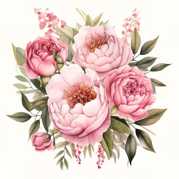 Watercolor Pink Peonies Clipart: Floral Design, Commercial Use (PNG JPG) — image 5