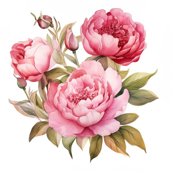 Watercolor Pink Peonies Clipart: Floral Design, Commercial Use (PNG JPG) — image 6