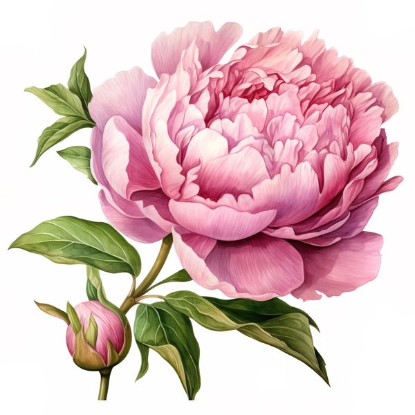 Watercolor Pink Peonies Clipart: Floral Design, Commercial Use (PNG JPG) — image 7