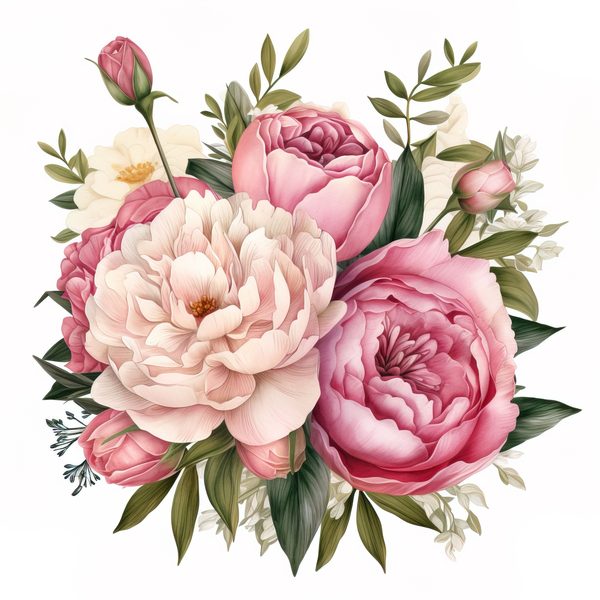 Watercolor Pink Peonies Clipart: Floral Design, Commercial Use (PNG JPG) — image 9