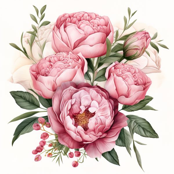 Watercolor Pink Peonies Clipart: Floral Design, Commercial Use (PNG JPG) — image 10