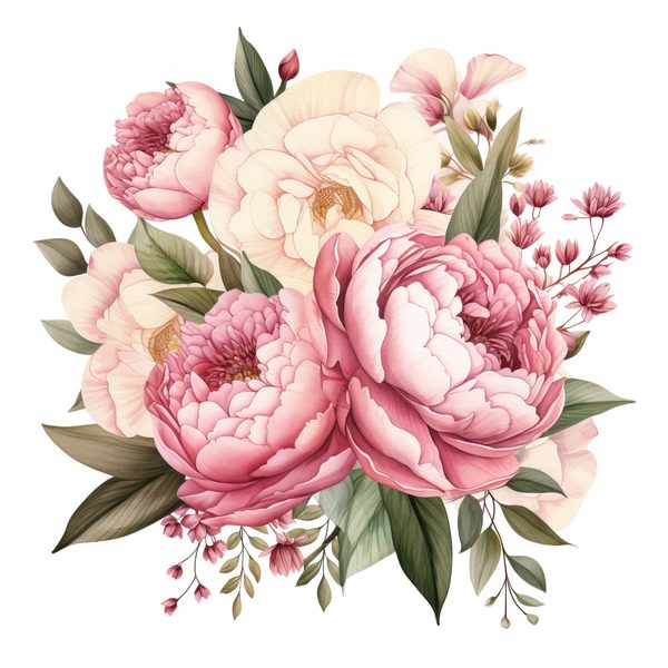 Watercolor Pink Peonies Clipart: Floral Design, Commercial Use (PNG JPG) — image 11