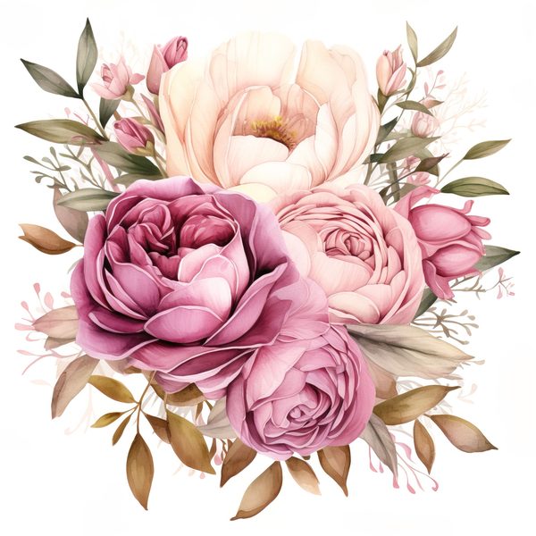Watercolor Pink Peonies Clipart: Floral Design, Commercial Use (PNG JPG) — image 12