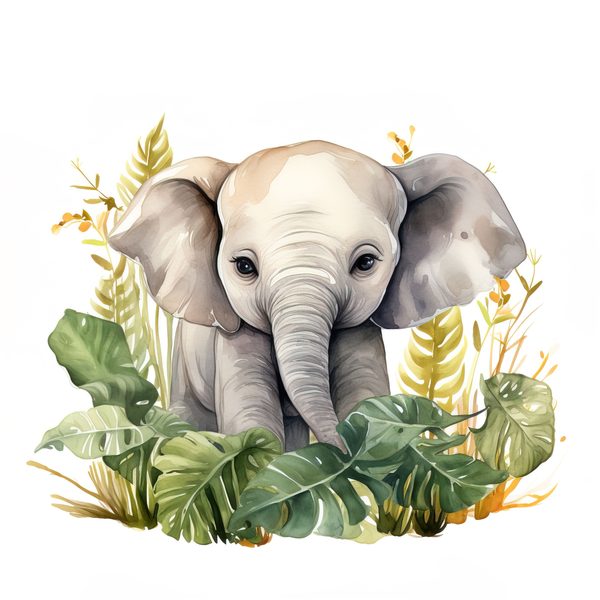 Elephant Family Clipart, Tropical Watercolor Art (PNG JPG) — image 1