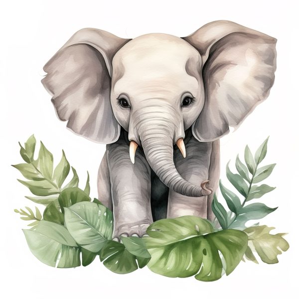 Elephant Family Clipart, Tropical Watercolor Art (PNG JPG) — image 2