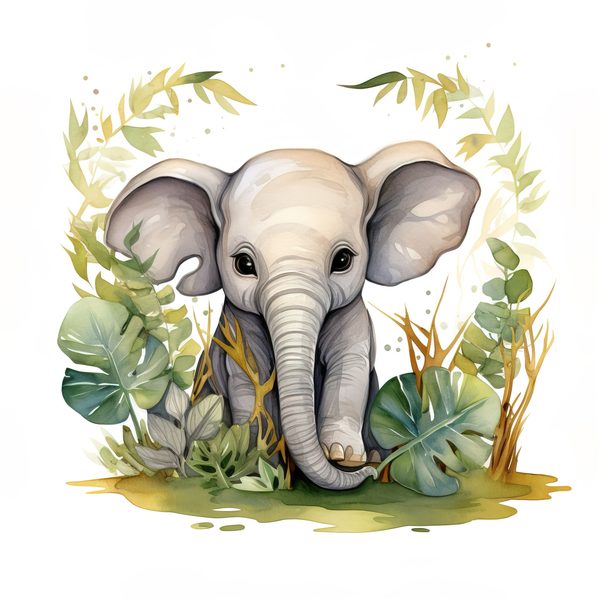 Elephant Family Clipart, Tropical Watercolor Art (PNG JPG) — image 3