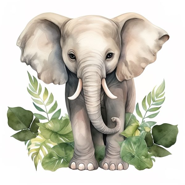 Elephant Family Clipart, Tropical Watercolor Art (PNG JPG) — image 4