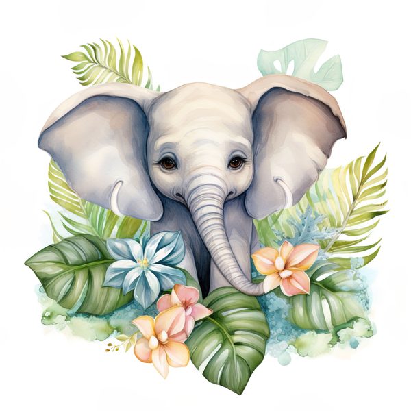 Elephant Family Clipart, Tropical Watercolor Art (PNG JPG) — image 5