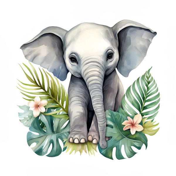 Elephant Family Clipart, Tropical Watercolor Art (PNG JPG) — image 6
