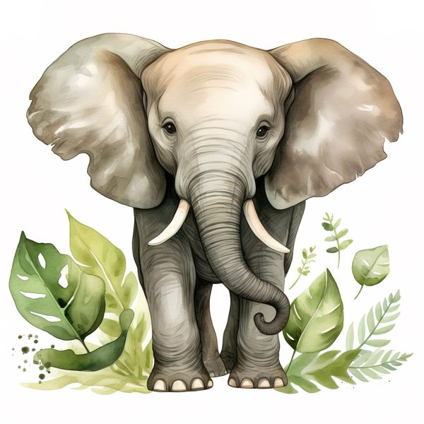 Elephant Family Clipart, Tropical Watercolor Art (PNG JPG) — image 7