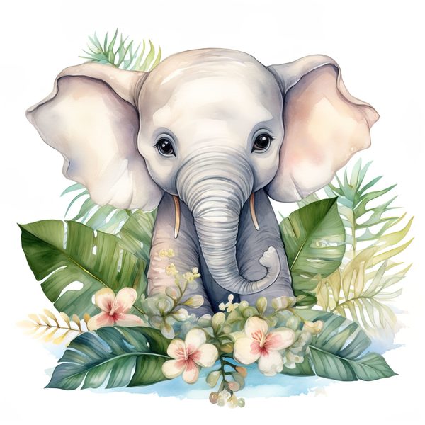 Elephant Family Clipart, Tropical Watercolor Art (PNG JPG) — image 9