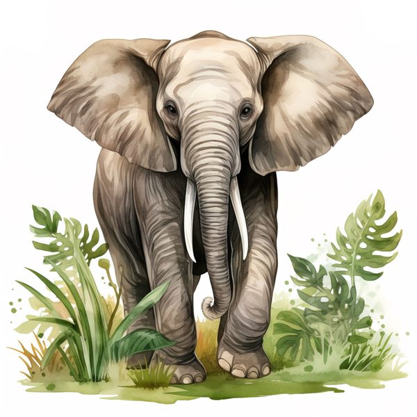 Elephant Family Clipart, Tropical Watercolor Art (PNG JPG) — image 10