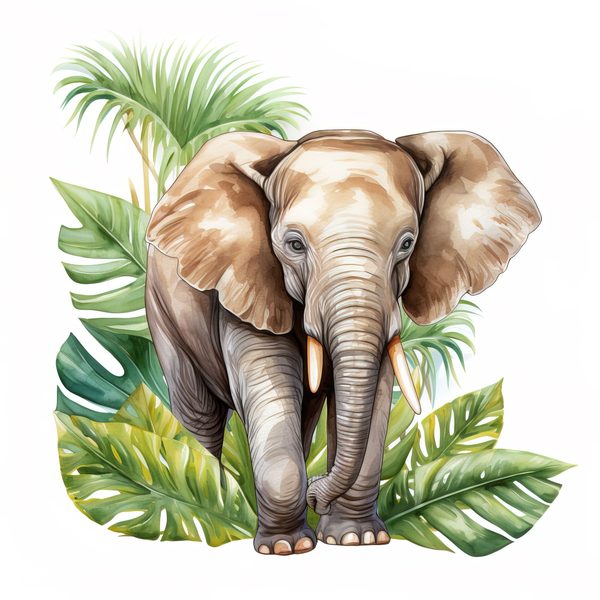 Elephant Family Clipart, Tropical Watercolor Art (PNG JPG) — image 11