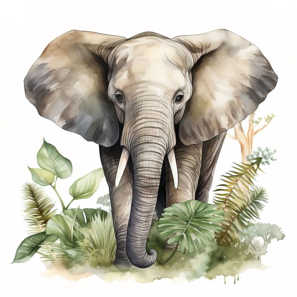 Elephant Family Clipart, Tropical Watercolor Art (PNG JPG) — image 12