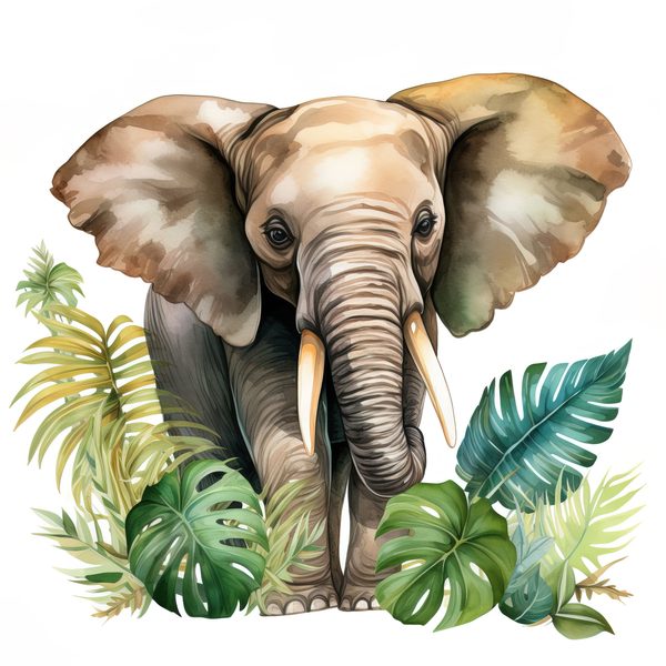 Elephant Family Clipart, Tropical Watercolor Art (PNG JPG) — image 13