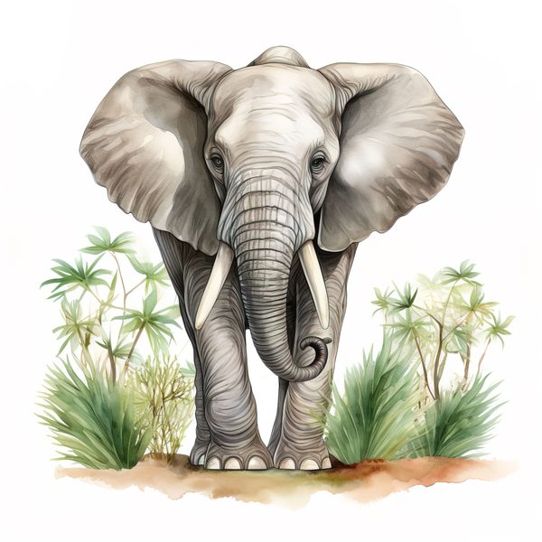 Elephant Family Clipart, Tropical Watercolor Art (PNG JPG) — image 14