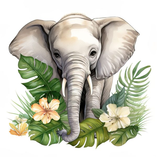 Elephant Family Clipart, Tropical Watercolor Art (PNG JPG) — image 15