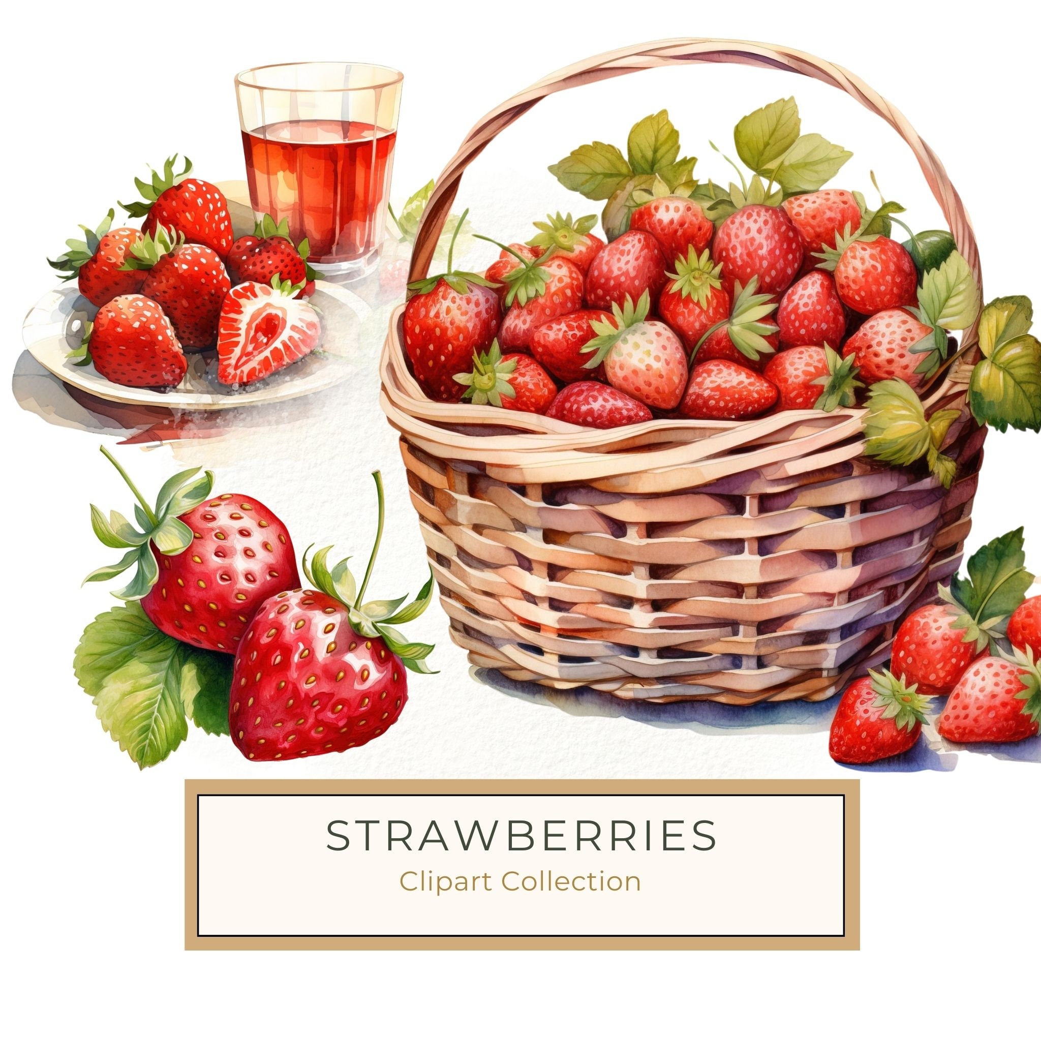 Watercolor Strawberry Clipart: Vivid Fruit Illustrations (JPG, PNG)