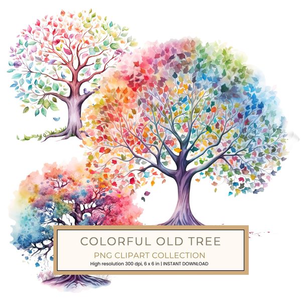 10 Mystical Old Tree in Rainbow Colors : Family Tree PNG, Commercial use