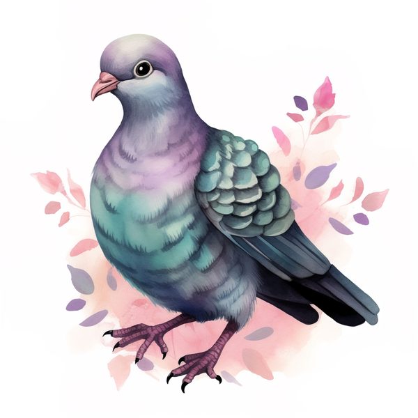 Watercolor Pigeon Clipart: Spring Floral Bird Art (Digital Download) — image 1