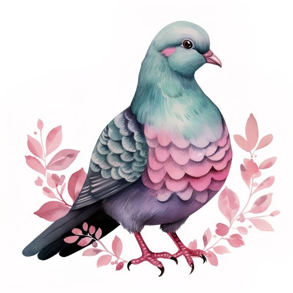 Watercolor Pigeon Clipart: Spring Floral Bird Art (Digital Download) — image 2