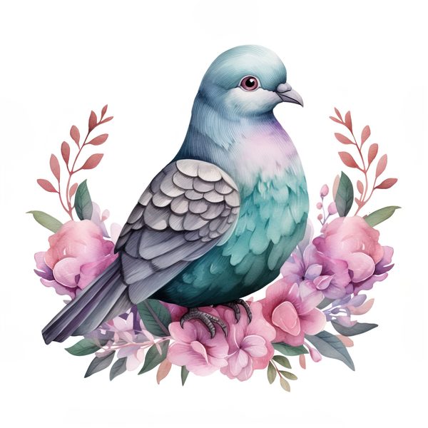 Watercolor Pigeon Clipart: Spring Floral Bird Art (Digital Download) — image 3