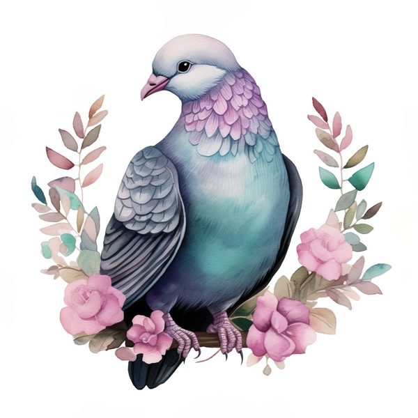 Watercolor Pigeon Clipart: Spring Floral Bird Art (Digital Download) — image 4