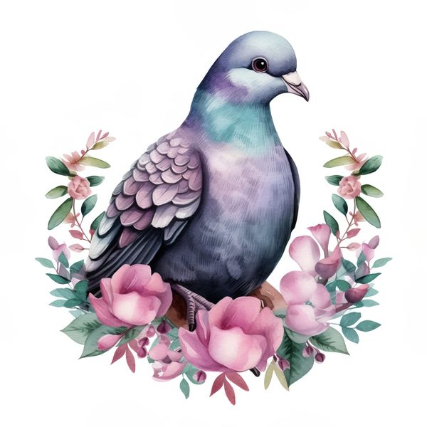 Watercolor Pigeon Clipart: Spring Floral Bird Art (Digital Download) — image 5