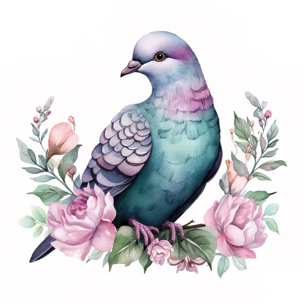 Watercolor Pigeon Clipart: Spring Floral Bird Art (Digital Download) — image 6