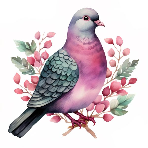 Watercolor Pigeon Clipart: Spring Floral Bird Art (Digital Download) — image 7