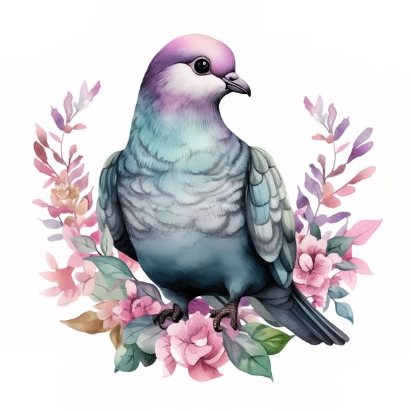 Watercolor Pigeon Clipart: Spring Floral Bird Art (Digital Download) — image 8