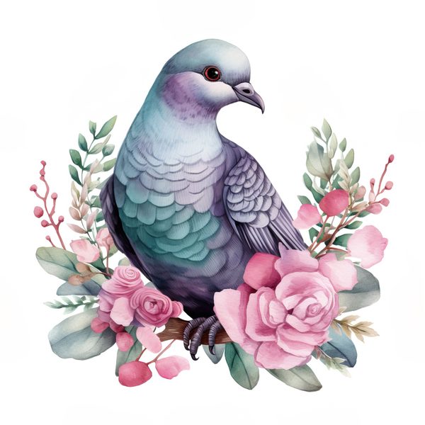 Watercolor Pigeon Clipart: Spring Floral Bird Art (Digital Download) — image 9