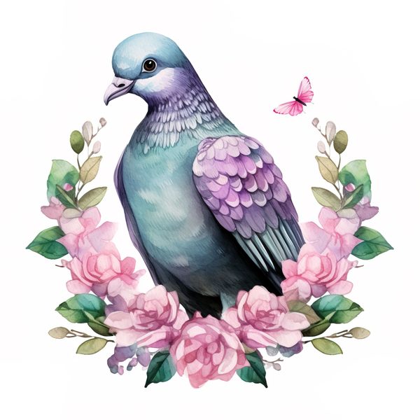 Watercolor Pigeon Clipart: Spring Floral Bird Art (Digital Download) — image 10