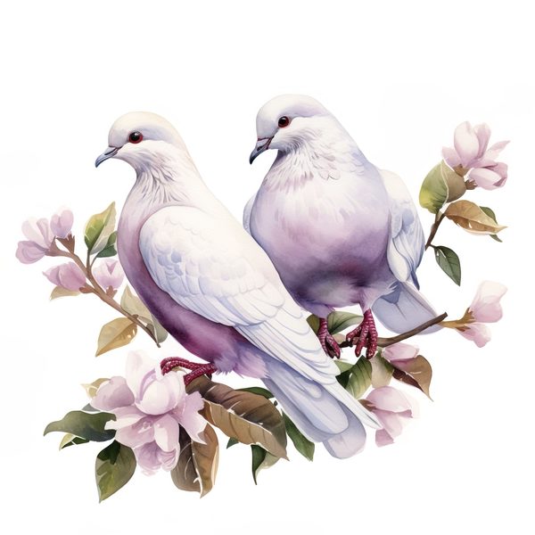 Watercolor Dove Clipart: Floral Branch PNG, JPG Graphics (Commercial Use) — image 1