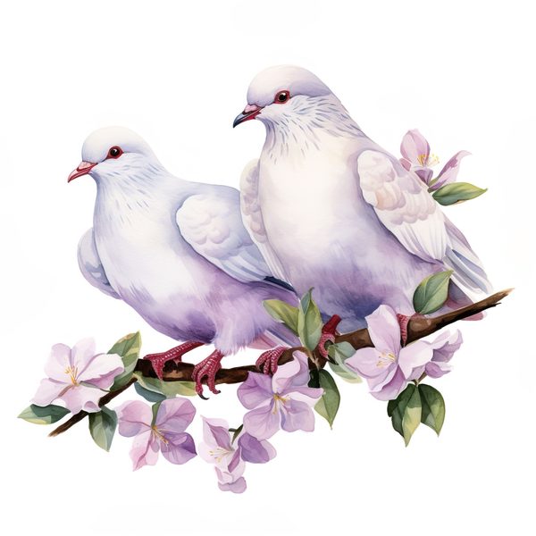 Watercolor Dove Clipart: Floral Branch PNG, JPG Graphics (Commercial Use) — image 2