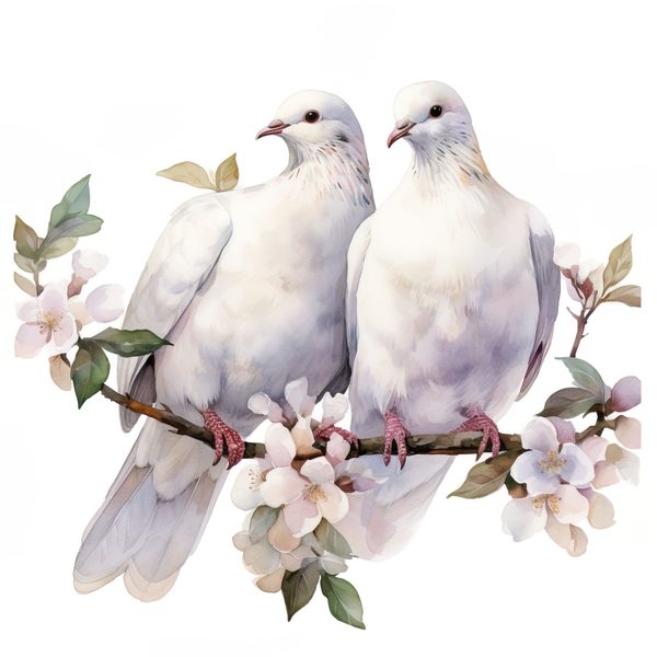 Watercolor Dove Clipart: Floral Branch PNG, JPG Graphics (Commercial Use) — image 3