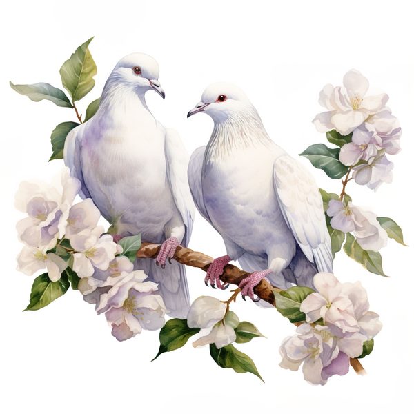 Watercolor Dove Clipart: Floral Branch PNG, JPG Graphics (Commercial Use) — image 4
