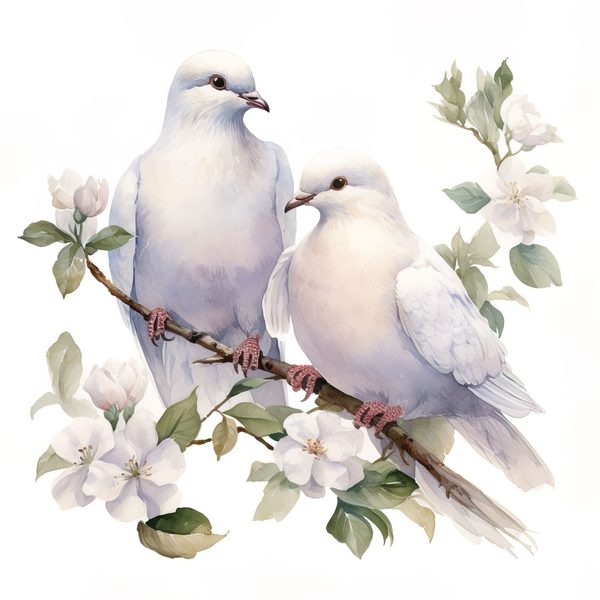 Watercolor Dove Clipart: Floral Branch PNG, JPG Graphics (Commercial Use) — image 5