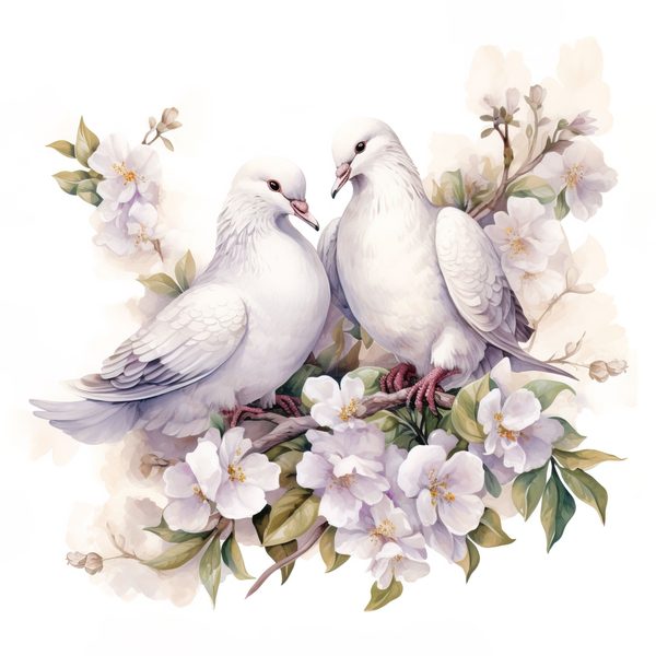 Watercolor Dove Clipart: Floral Branch PNG, JPG Graphics (Commercial Use) — image 7