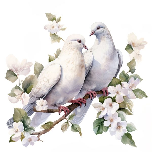 Watercolor Dove Clipart: Floral Branch PNG, JPG Graphics (Commercial Use) — image 8