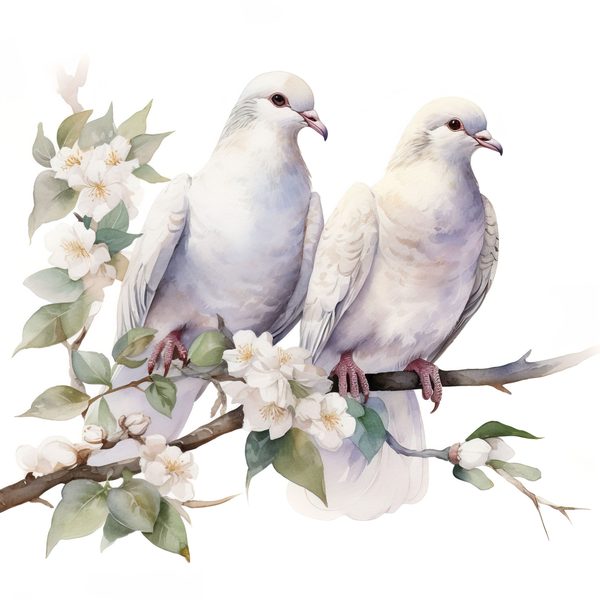Watercolor Dove Clipart: Floral Branch PNG, JPG Graphics (Commercial Use) — image 9