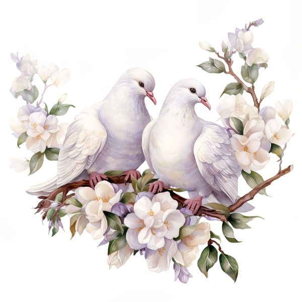Watercolor Dove Clipart: Floral Branch PNG, JPG Graphics (Commercial Use) — image 10