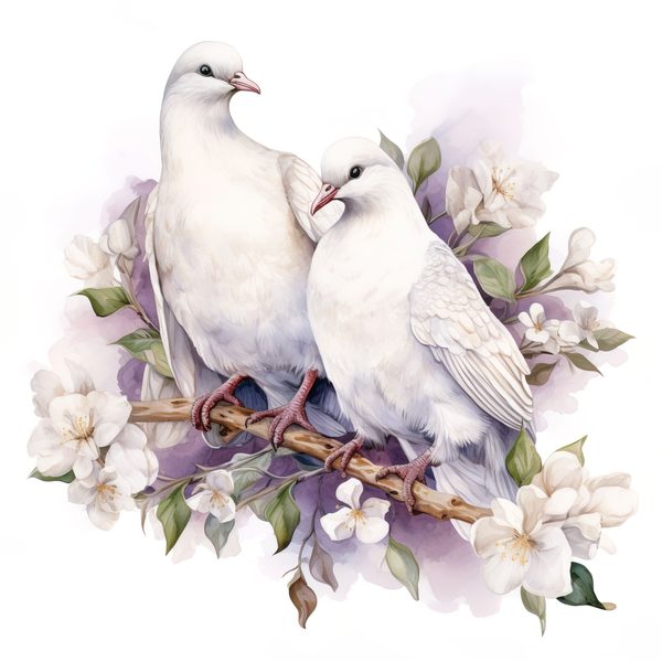 Watercolor Dove Clipart: Floral Branch PNG, JPG Graphics (Commercial Use) — image 11