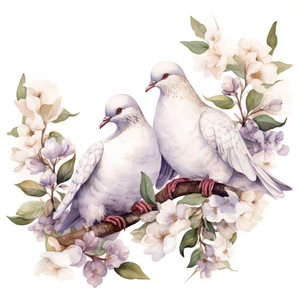 Watercolor Dove Clipart: Floral Branch PNG, JPG Graphics (Commercial Use) — image 12
