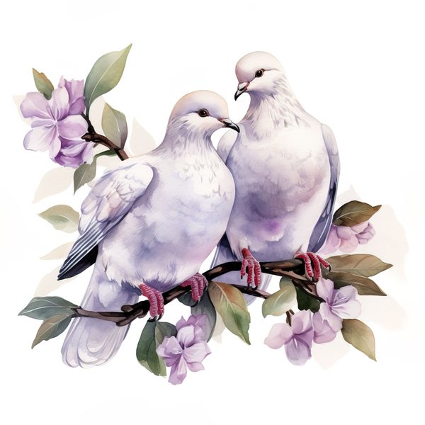 Watercolor Dove Clipart: Floral Branch PNG, JPG Graphics (Commercial Use) — image 13