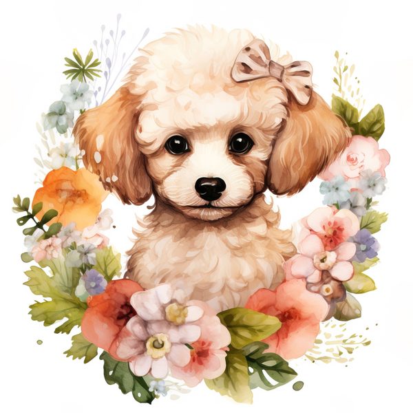 Watercolor Poodle Puppy Clipart: Floral Dog PNG (Commercial Use) — image 2