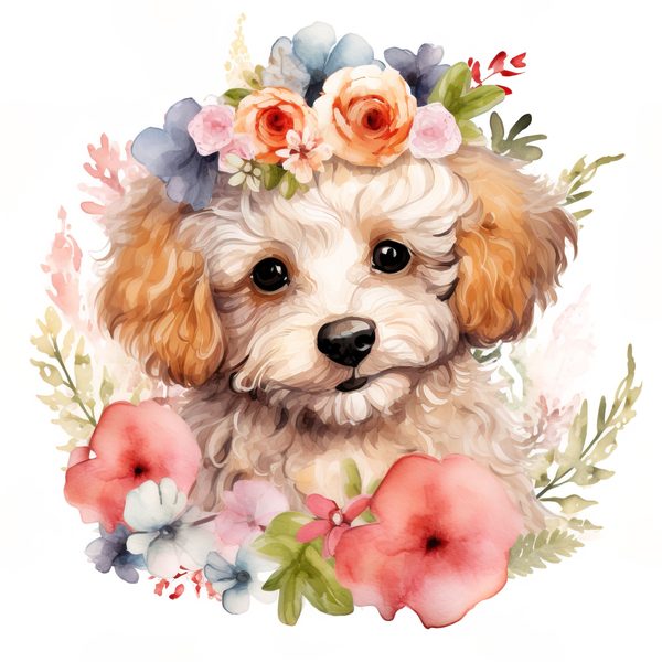 Watercolor Poodle Puppy Clipart: Floral Dog PNG (Commercial Use) — image 3