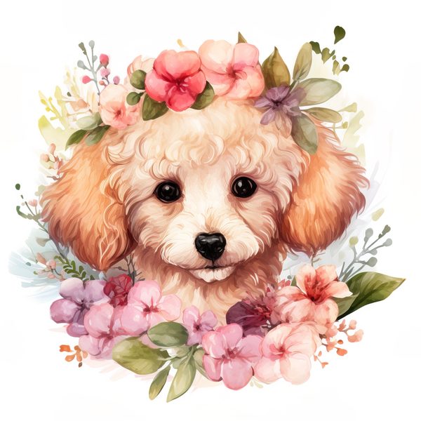 Watercolor Poodle Puppy Clipart: Floral Dog PNG (Commercial Use) — image 4