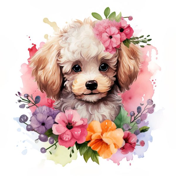 Watercolor Poodle Puppy Clipart: Floral Dog PNG (Commercial Use) — image 5