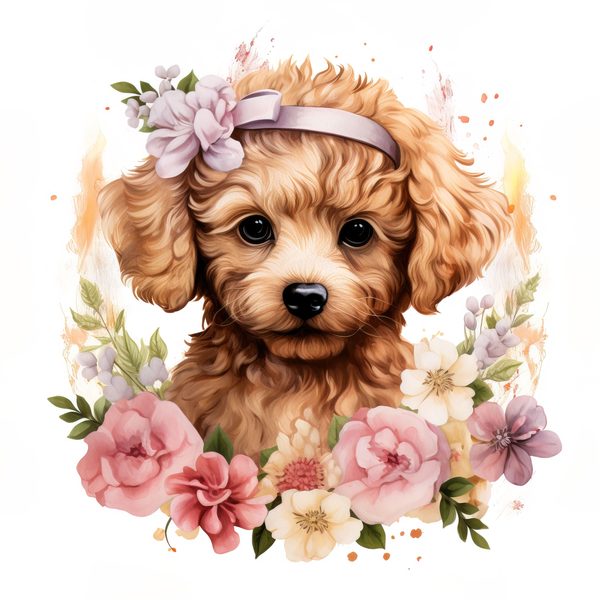 Watercolor Poodle Puppy Clipart: Floral Dog PNG (Commercial Use) — image 6